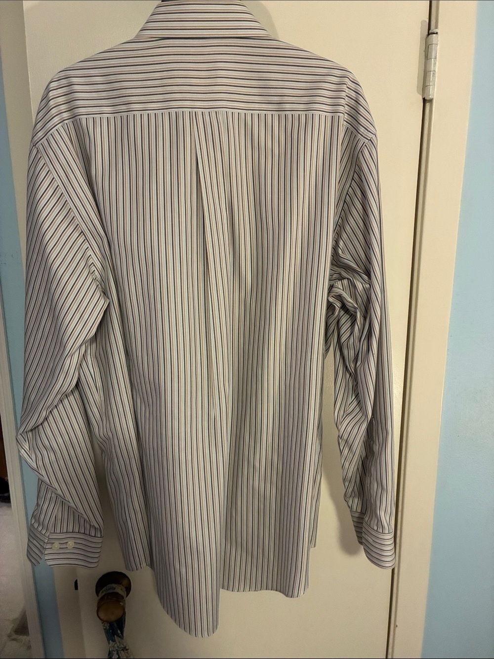 Brooks Brothers White Dress Shirt with Blue and Gray Pinstripes - Picture 3 of 3